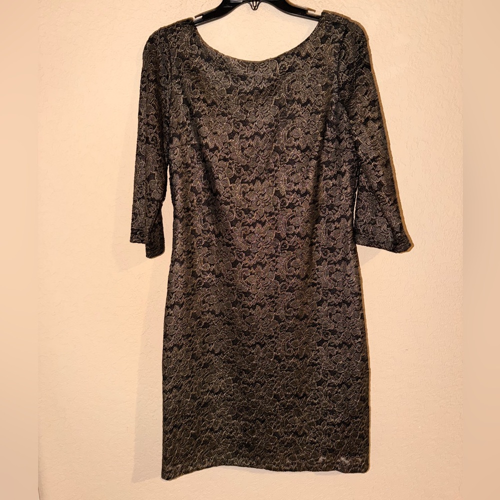 Ivanka Trump Dark Gray W/Gold Shimmer/Lace/Embroidered/Lined/Dress Size 10
